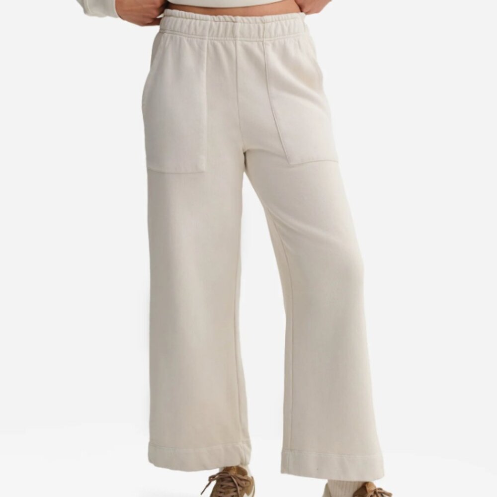MATE the Label Organic Fleece Wide Leg Pants in Beige